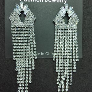 Elegant rhinestone tassel earrings for a sophisticated look.