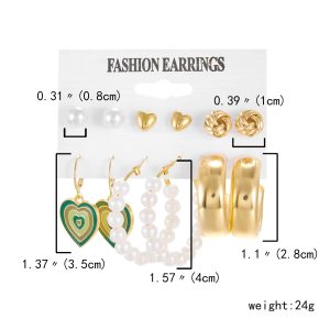 6 Pairs Heart and Butterfly Drop Earrings Set in Multiple Colors