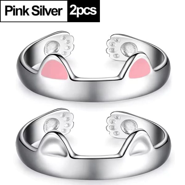 Pink and silver adjustable cat ear rings for women, designed by HashtagAllin.