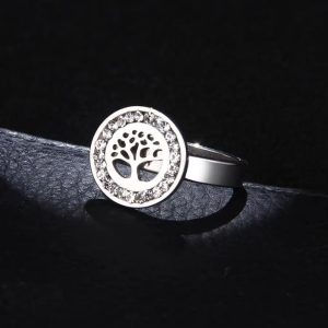 Silver stainless steel ring with circle zircon design for women