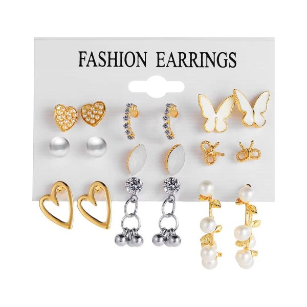 An image of the full Butterfly Jewelry Earrings Set, featuring various earring styles including heart, pearl, and circle dangle earrings in a fashion-forward design.