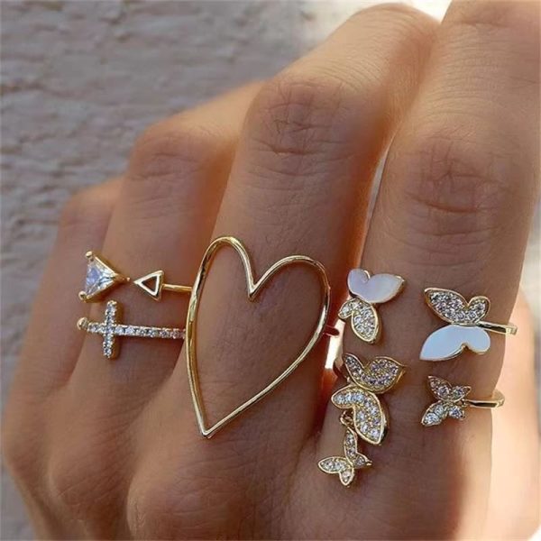 Hollow heart butterfly design rings for weddings