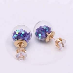 Glass ball earrings with colorful stars and glitter for women