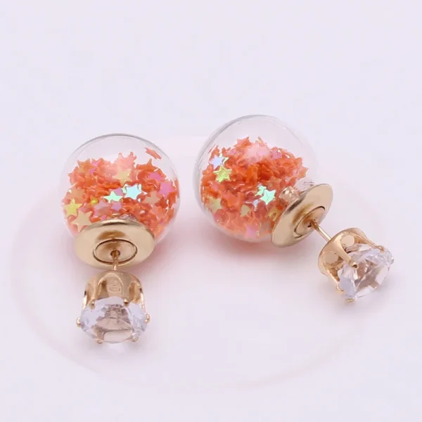 10MM glass earrings featuring glitter beads and gravel design