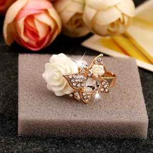 Romantic and cute adjustable engagement party ring with crystal inlay.