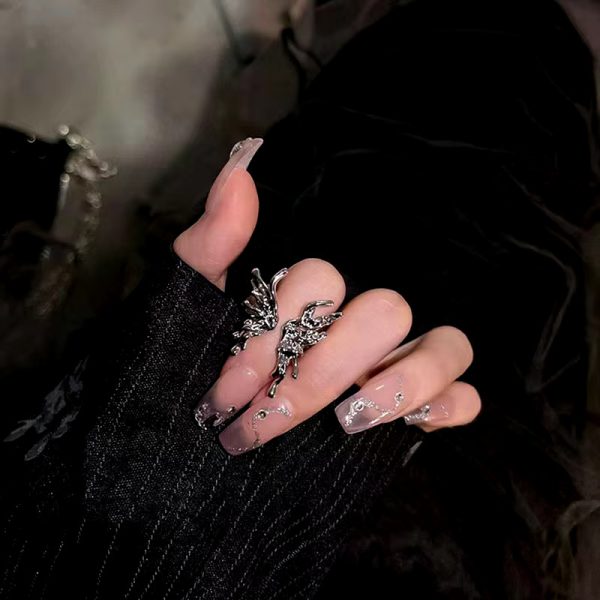 Gothic Butterfly Ring Liquid Metal Jewelry for Women