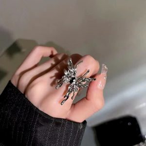 Gothic Butterfly Ring Liquid Metal Jewelry for Women