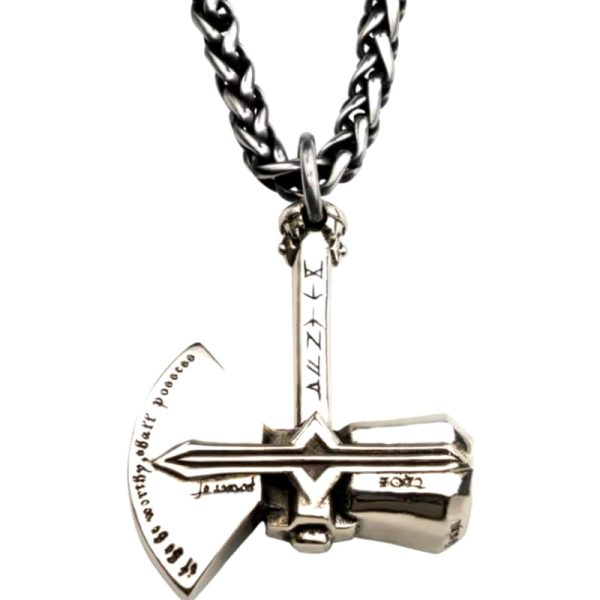 Silver Nordic Hammer Anchor Axe Pendant Necklace for Men by Hashtag Allin