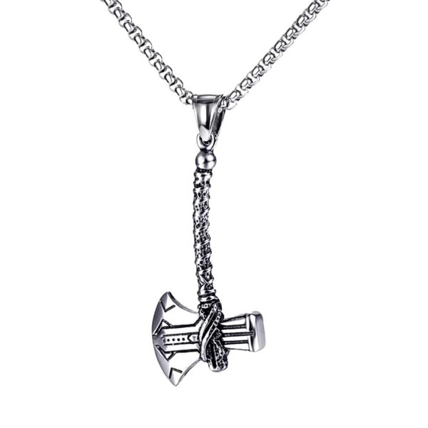 Stainless Steel Viking Axe Pendant Necklace in silver color for men.